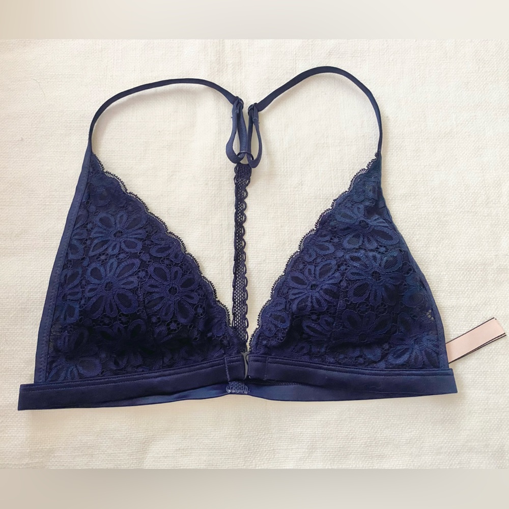 Victoria’s Secret Bralette Front Clasp Blue Lace Racer Back S